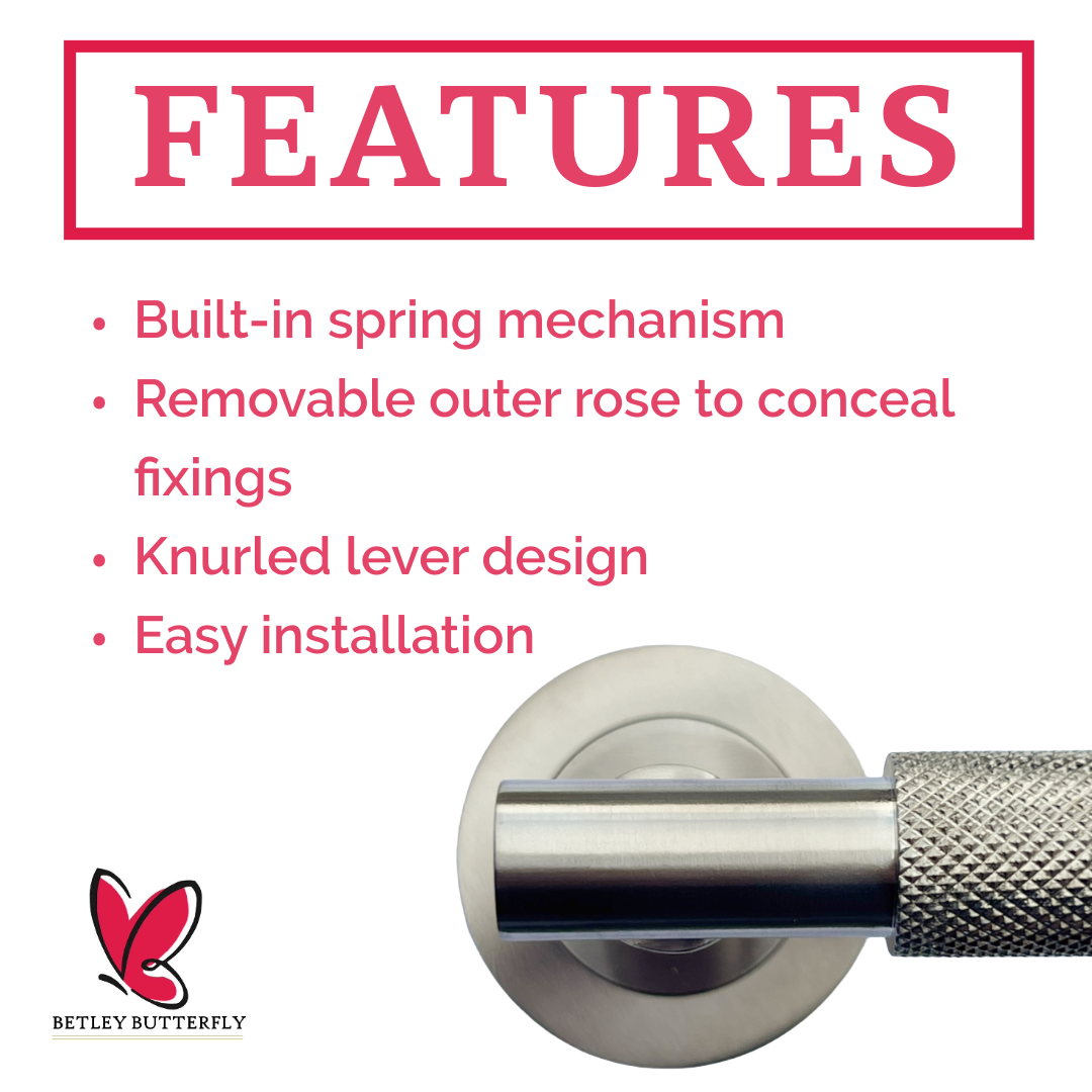 Poignées de porte moletées tournantes à levier satiné sur rosace ronde, poignée de loquet de luxe