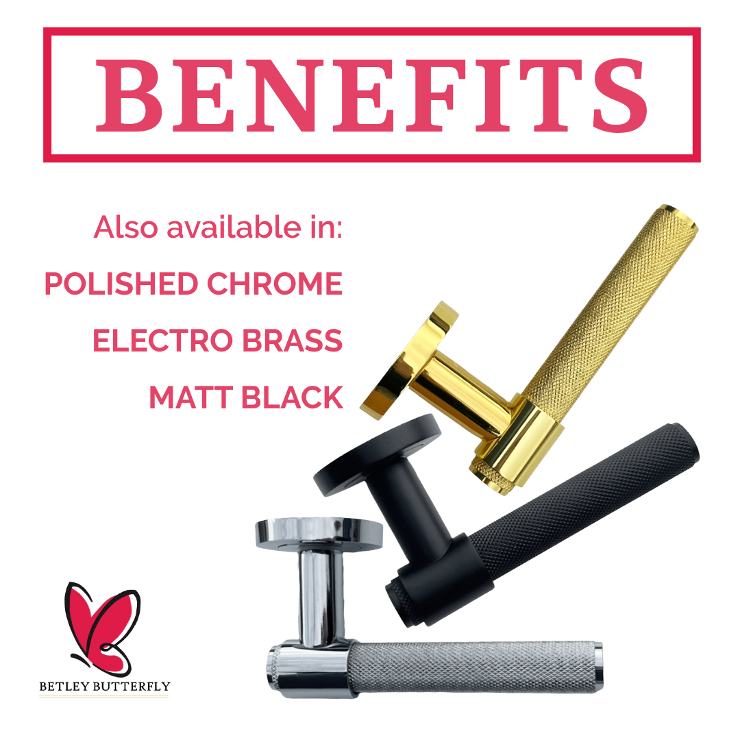 Knurled Door Handles Chrome Loop & Neck Lever on Rose Latch Set