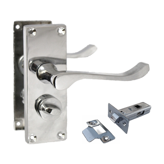 Door Handles Scroll Bathroom WC Privacy Lock - Chrome 118 x 40mm Latch