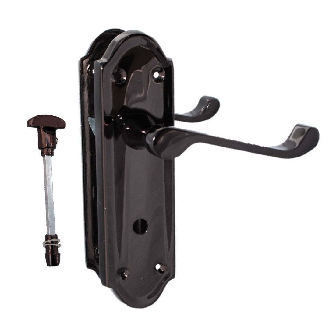 Ashford Door Handle Bathroom Lock Scroll Lever - Black Nickel