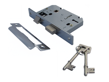 3 Lever Mortice Chrome Sash Lock Key 2.5" 64mm Bolt Through Reversible Bathroom Handle Locks
