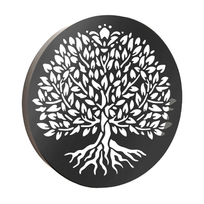Panneau mural solaire rond en métal à LED, motif arbre de vie, décoration de jardin
