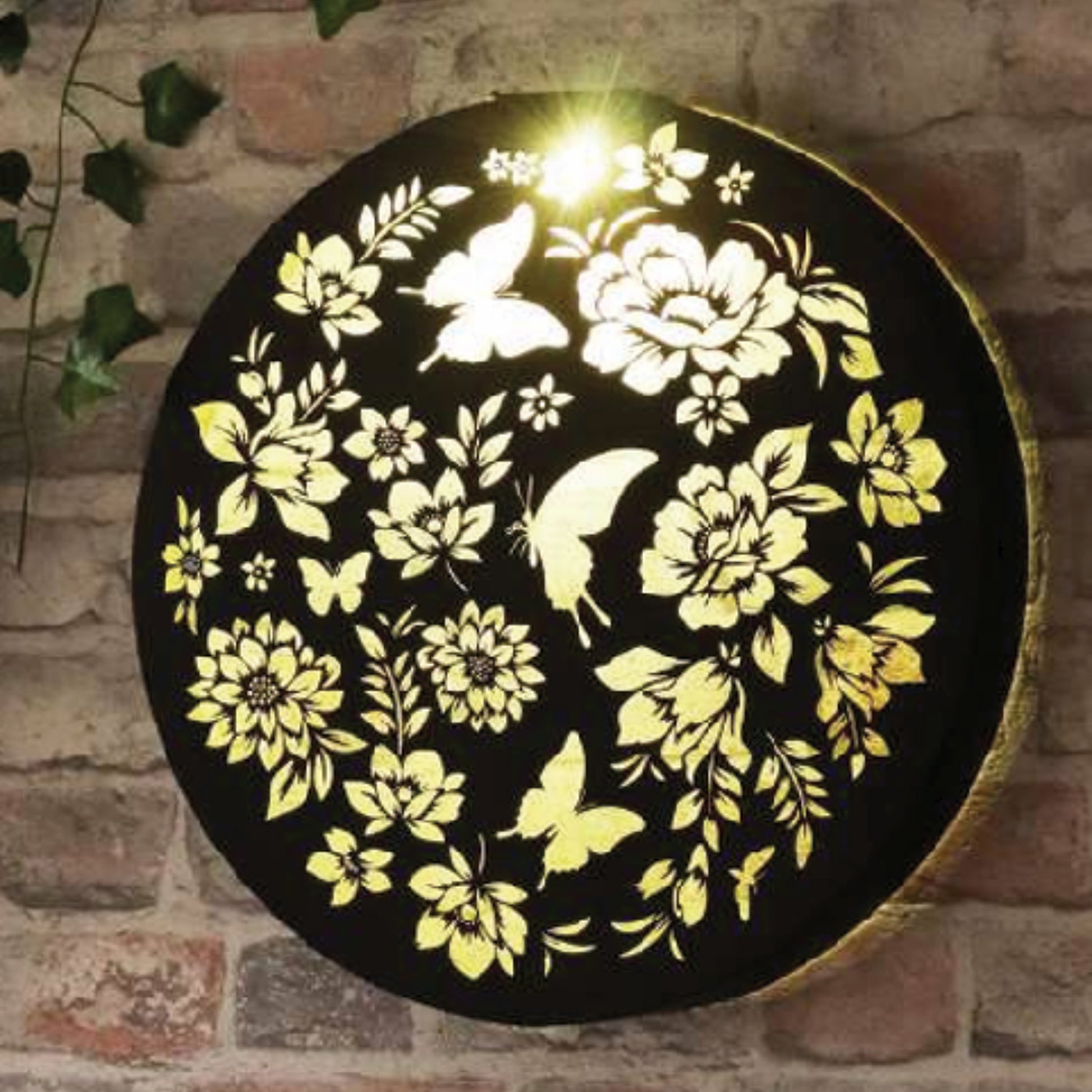 Tesco JPG version for Round Butterfly Solar Wall Panel Metal LED Garden Decor - 40cm x 40cm x 5cm