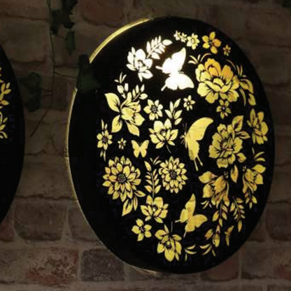 Round Butterfly Solar Wall Panel Metal LED Garden Decor