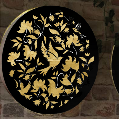 Round Birds Solar Wall Panel Metal LED Garden Decor