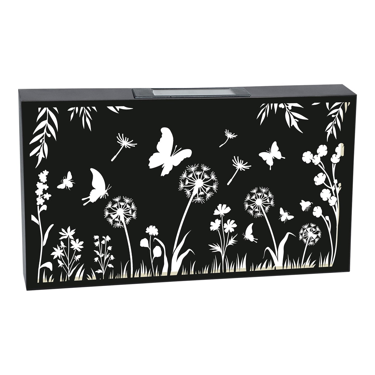 Solar Butterfly Dandelion Wall Panel Metal LED Garden Decor