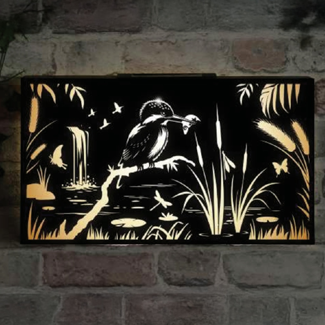 Solar Kingfisher Wall Panel Metal LED Garden Decor