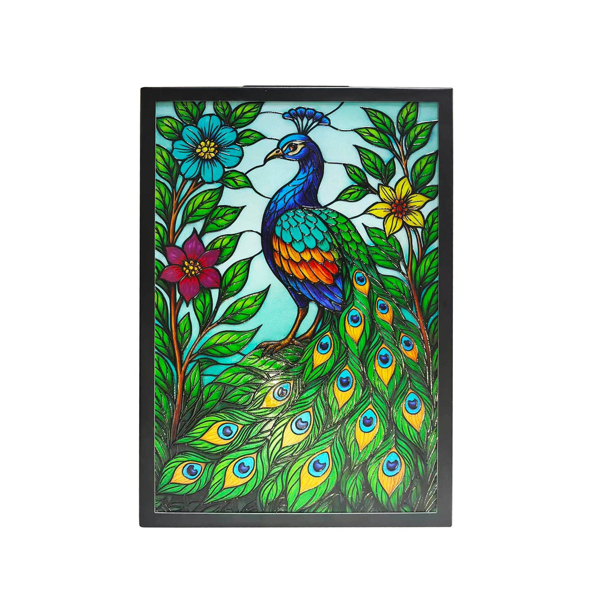 Peacock solar backlit suncatcher wall art garden light