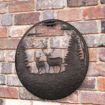 Solar Backlit Stag Deer Silhouette Wall Art - Outdoor Metal Garden Decor