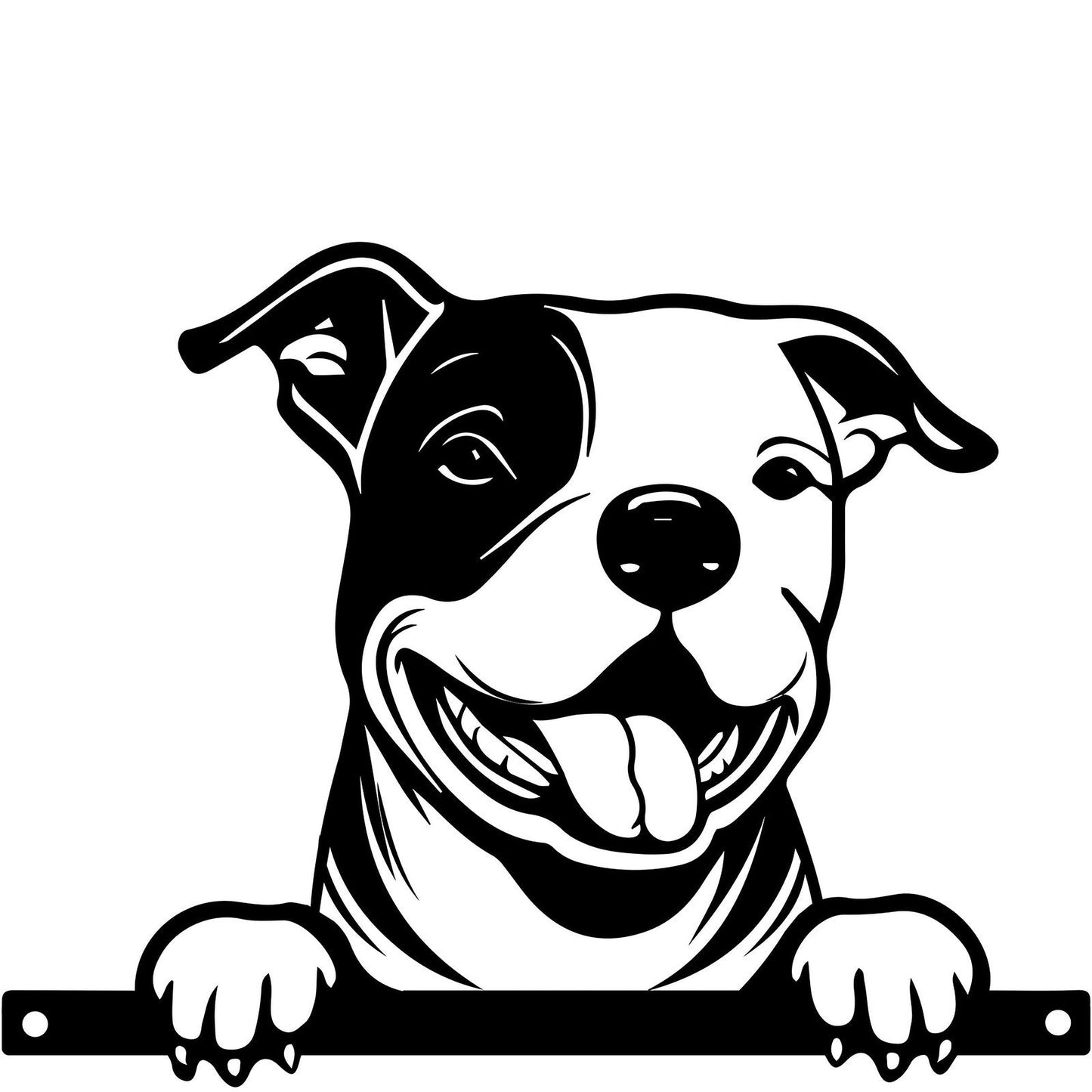 Peeking Staffie Dog Fence Topper Black Metal Silhouette Garden Decoration - 25cm x 32cm