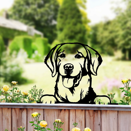 Peeking Labrador Retriever Dog Fence Topper Black Metal Silhouette Garden Decoration