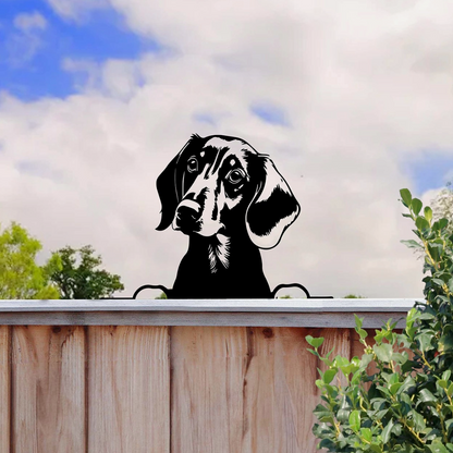 Peeking Dachshund Dog Fence Topper Black Metal Silhouette Garden Decoration