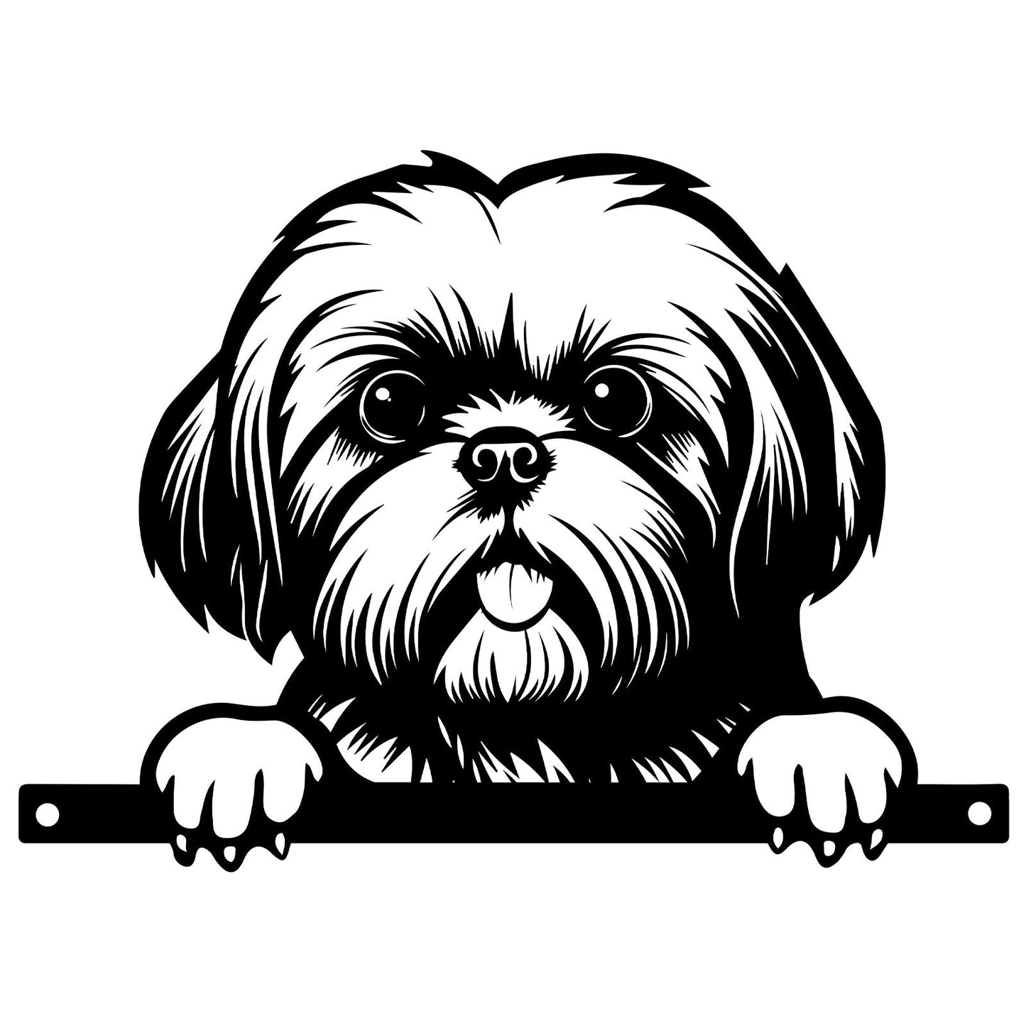 Peeking Shih Tzu Dog Fence Topper Black Metal Silhouette Garden Decoration