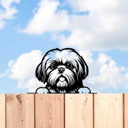 Tesco JPG version for Peeking Shih Tzu Dog Fence Topper Black Metal Silhouette Garden Decoration - 23.2cm x 32cm