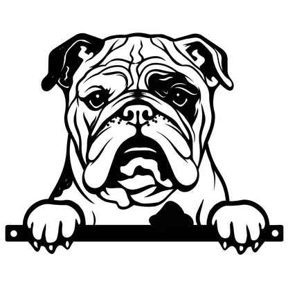 Peeking Bulldog Dog Fence Topper Black Metal Silhouette Garden Decoration