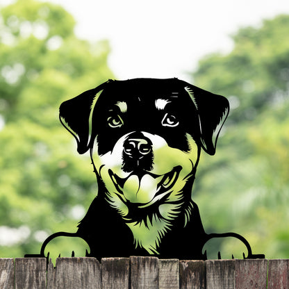 Tesco JPG version for Peeking Rottweiler Dog Fence Topper Black Metal Silhouette Garden Decoration - 27cm x 32cm