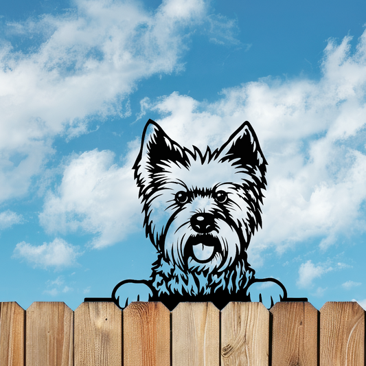 Peeking West Highland Terrier Dog Fence Topper Black Metal Silhouette Garden Decoration