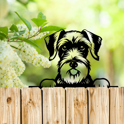 Peeking Schnauzer Dog Fence Topper Black Metal Silhouette Garden Decoration