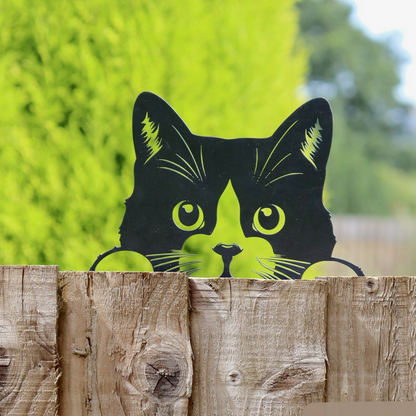 Peeking Cat Fence Topper Black Metal Silhouette Garden Wall Decoration