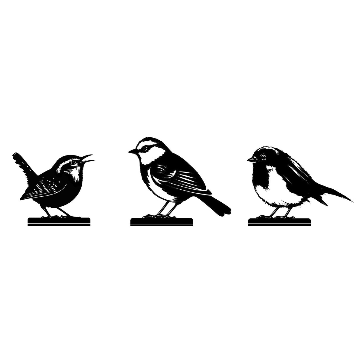 Set of three peeking bird galvanised steel fence topper silhouettes