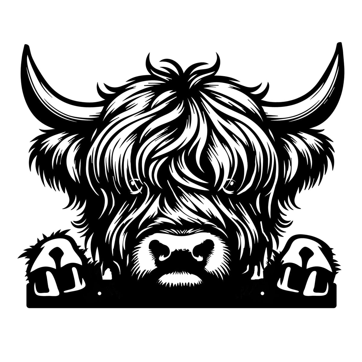 Highland cow galvanised steel peeking fence topper garden silhouette