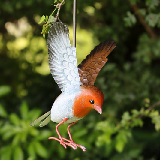 Metal Hanging Robin Garden Ornament, 14cm - Outdoor Garden Sculpture and Gift