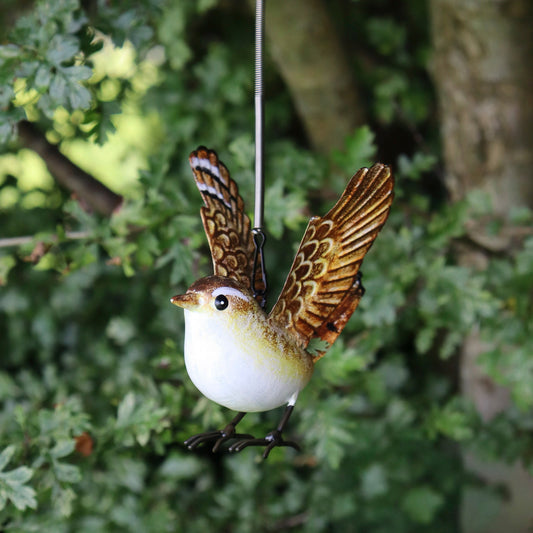 Metal Hanging Wren Garden Ornament, 14cm - Outdoor Garden Sculpture and Gift