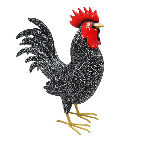 Chicken Cockerel Red Black White Metal Garden Sculpture - Lifelike Farmyard Outdoor Decoration