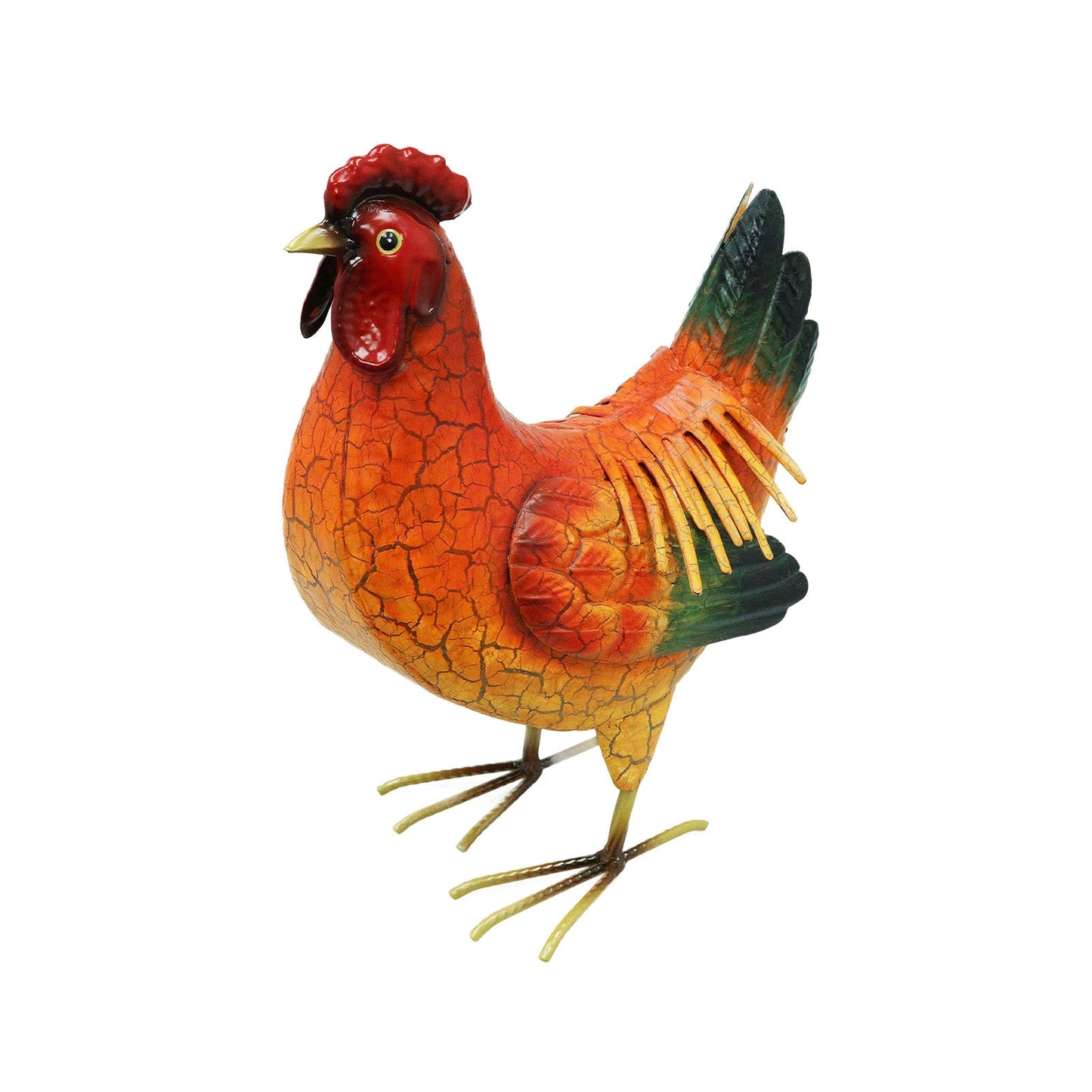 Sculpture de jardin en métal représentant un coq rouge, noir et blanc - Décoration d'extérieur réaliste pour cour de ferme