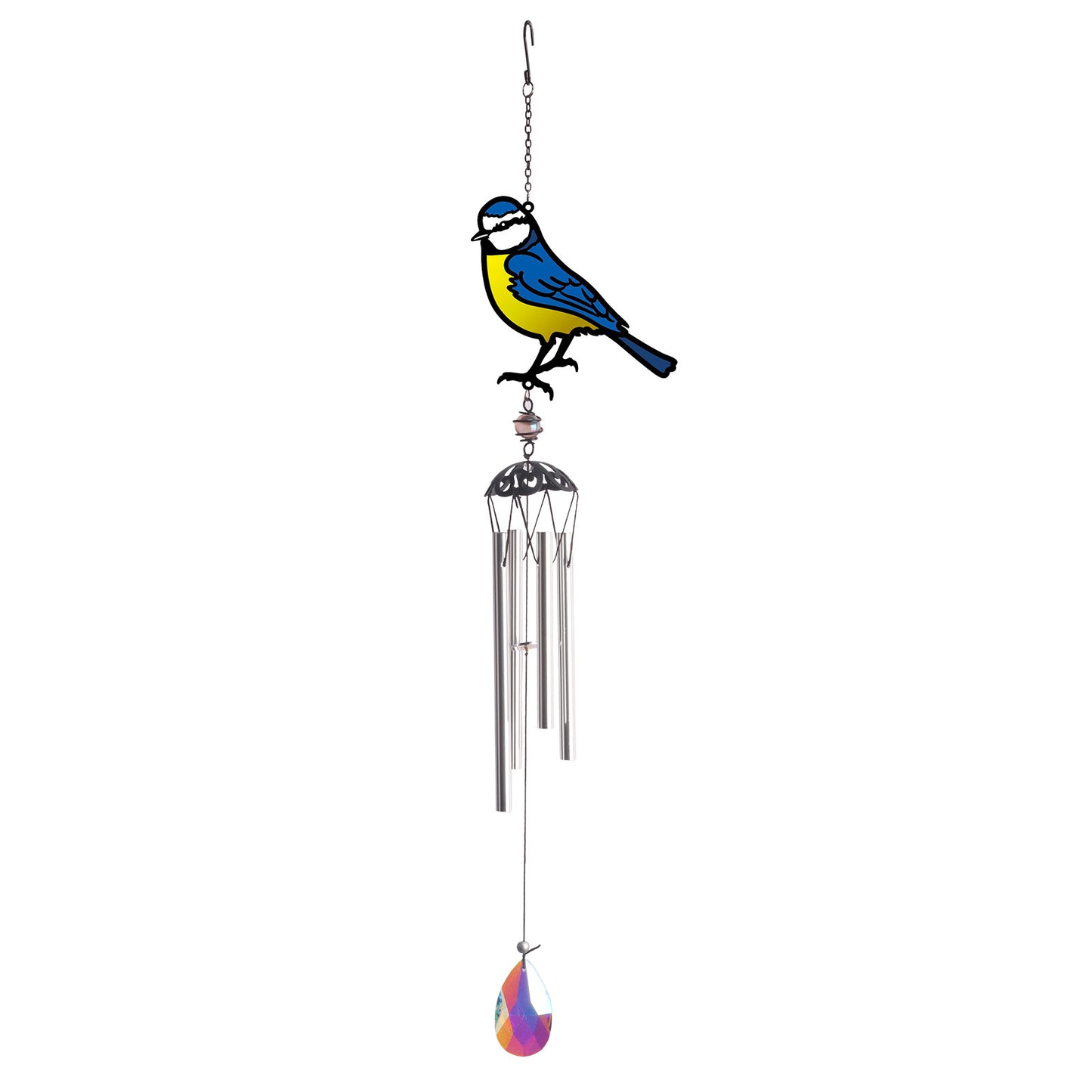 Carillon à vent mésange bleue effet vitrail
