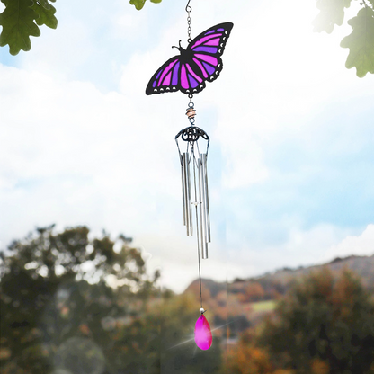 Stained Glass Effect Purple Butterfly Wind Chime