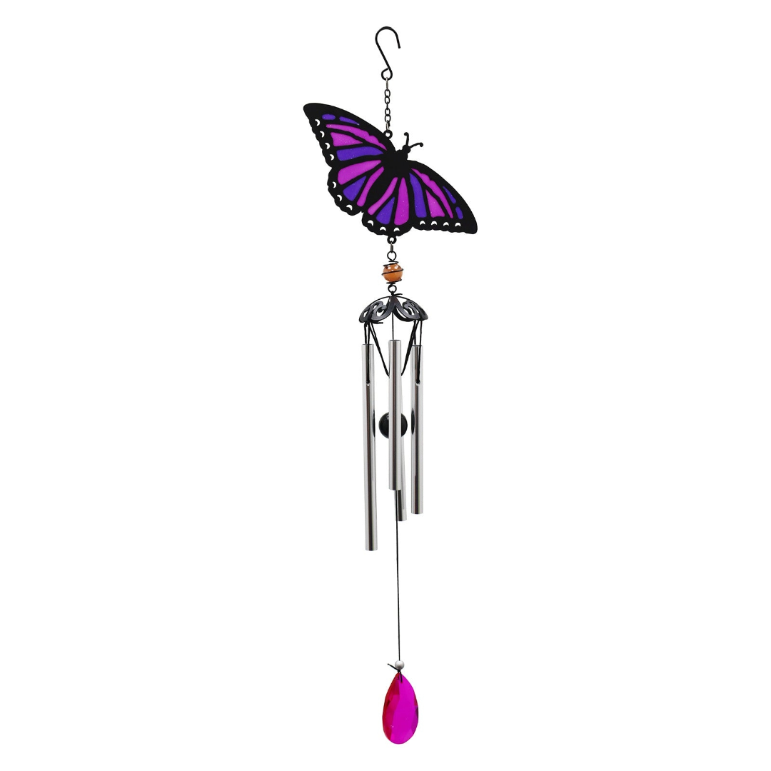 Stained Glass Effect Purple Butterfly Wind Chime