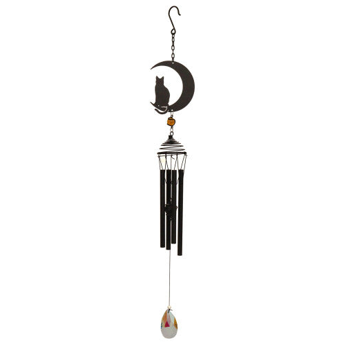 Silhouette Cat and Moon Wind Chime - Black