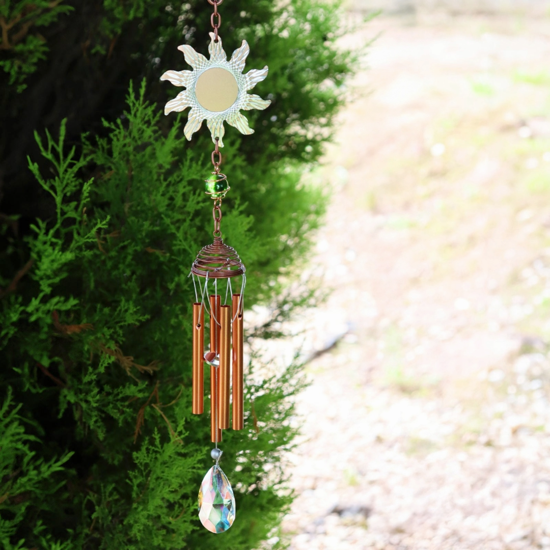 Rose Gold Sun Wind Chime with Crystal, Garden Chimes 58cm x 8cm x 6cm