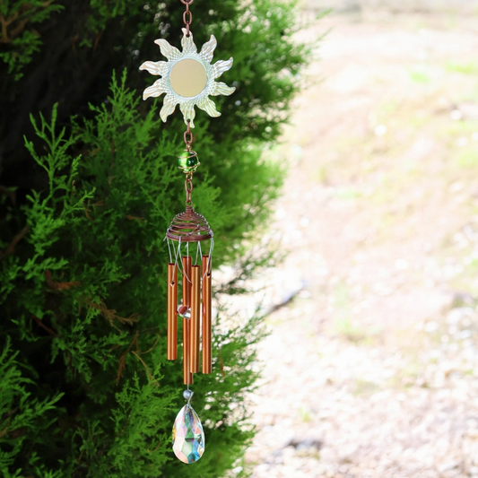 Rose Gold Sun Wind Chime with Crystal, Garden Chimes 58cm x 8cm x 6cm