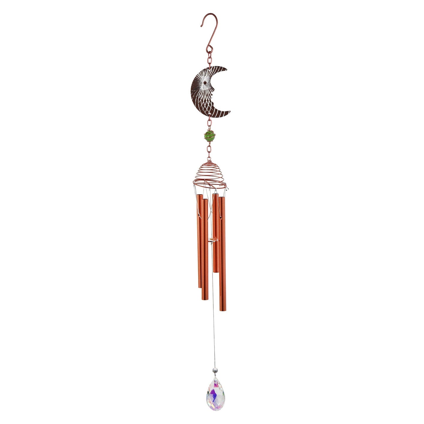 Rose Gold Moon Wind Chime with Crystal, Garden Chimes 58cm x 8cm x 6cm