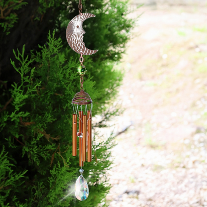 Rose Gold Moon Wind Chime with Crystal, Garden Chimes 58cm x 8cm x 6cm