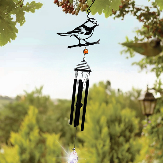 Silhouette Blue Tit Wind Chime - Black
