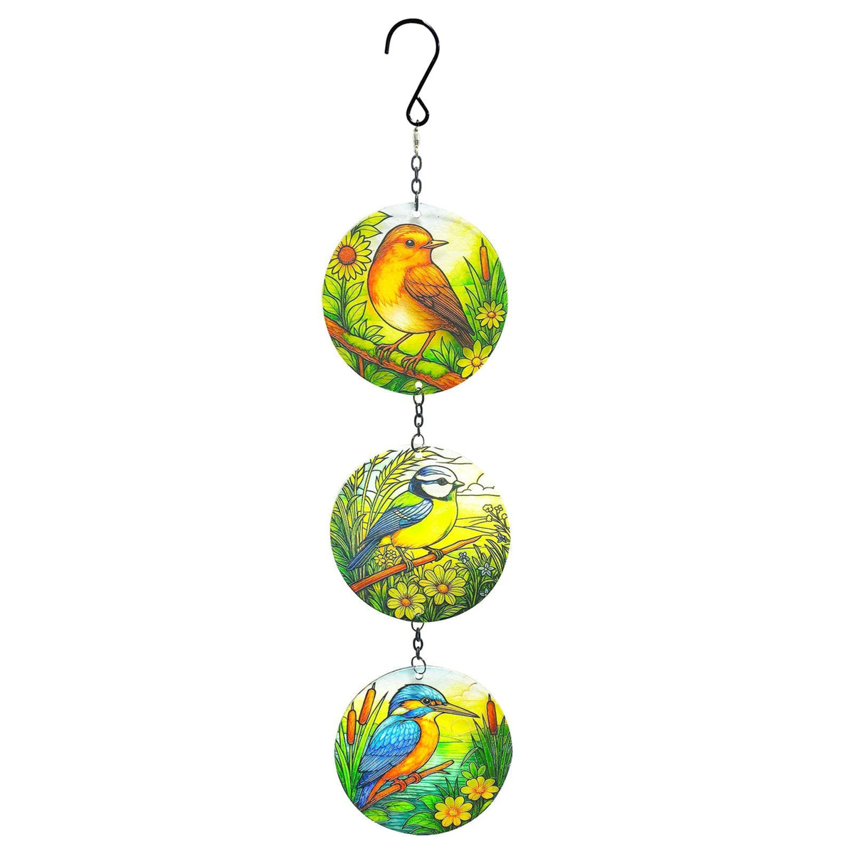 Trio bird glass hanging suncatcher 52cm by 12cm