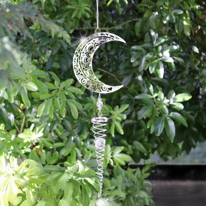Stainless Steel Hanging Spiral Spinner, Crescent Moon Garden Wind Spinner, 80cm x 15cm