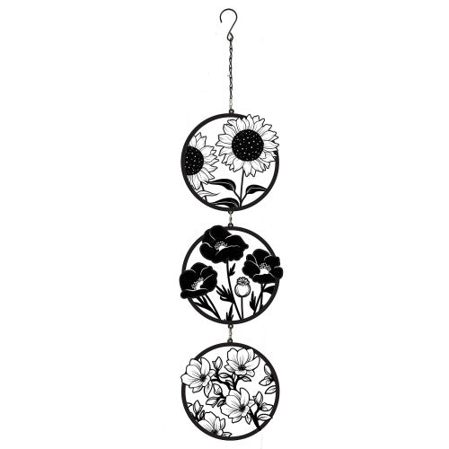 Floral Flower Hanging Silhouette Trio Spinner - Metal Black