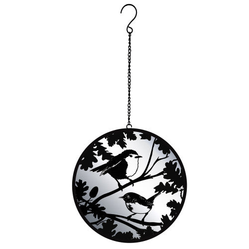 Hanging Robin and Wren Mirror Silhouette Spinner - Black Bird Tree Hanger