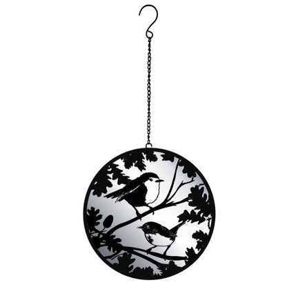 Hanging Robin and Wren Mirror Silhouette Spinner - Black Bird Tree Hanger