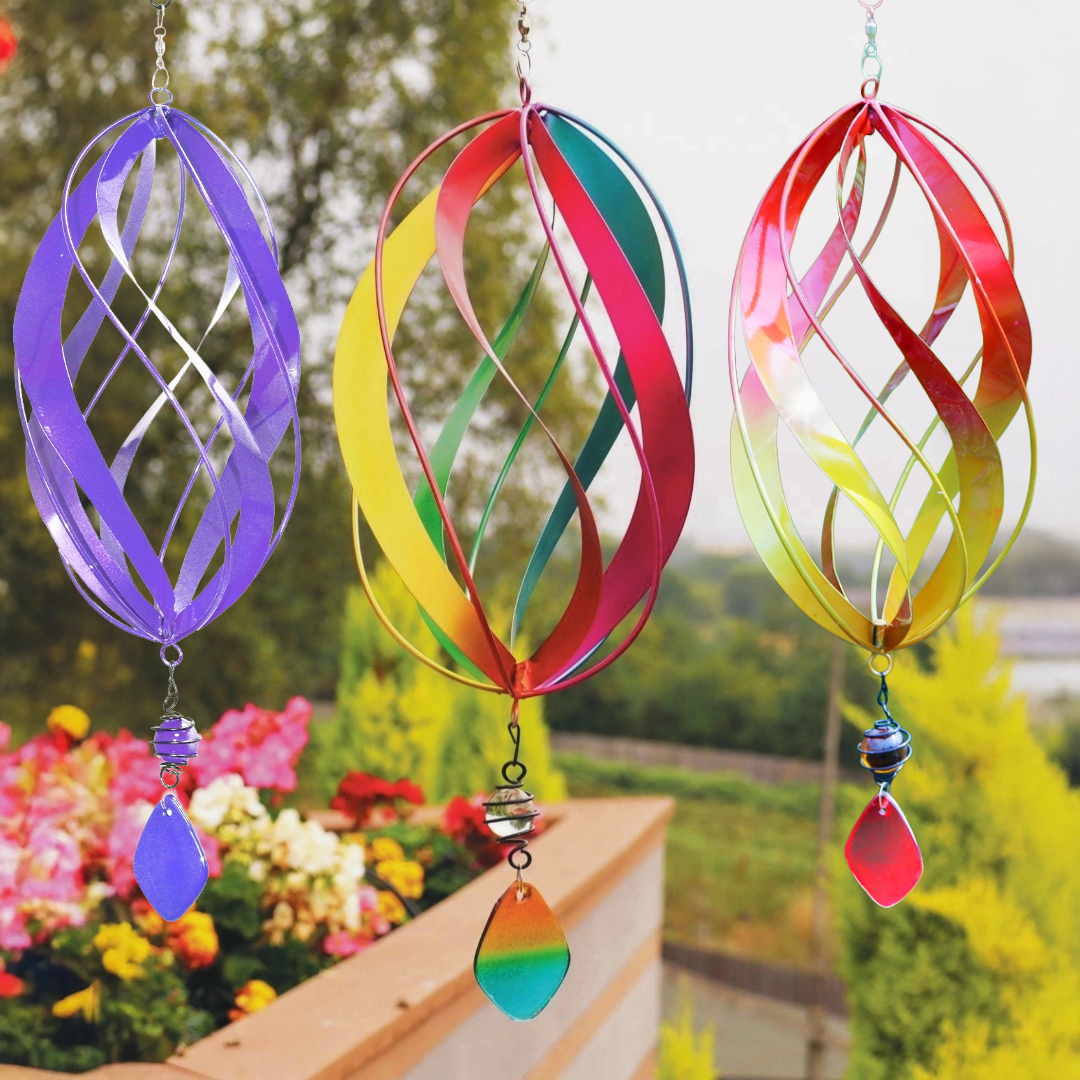 Metal Hanging Wind Spinner, Colourful Kinetic Spinning Garden Tree Ornament