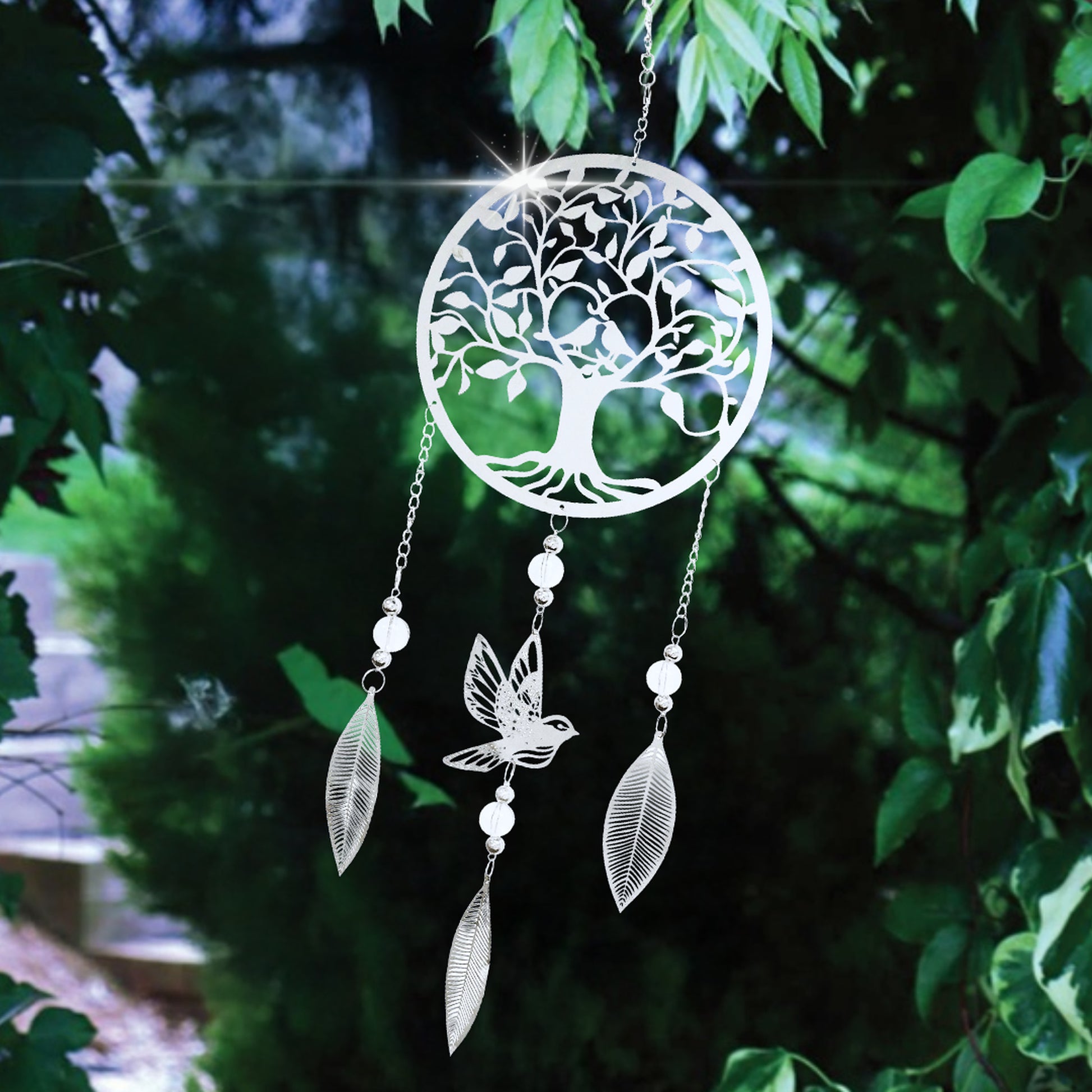 Tesco JPG version for Stainless Steel Hanging Dreamcatcher - Tree of Life Outdoor Spinning Garden Decor - 59cm x 18cm