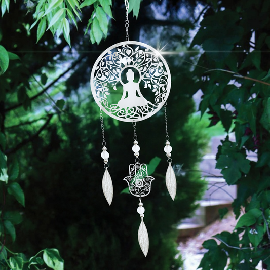 Stainless Steel Hanging Dreamcatcher - Buddha Outdoor Spinning Garden Decor