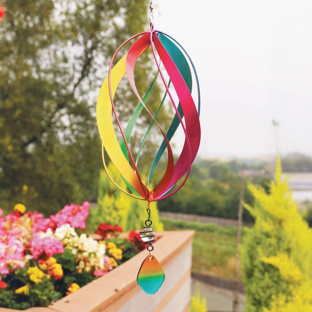 Metal Hanging Wind Spinner, Colourful Kinetic Spinning Garden Tree Ornament
