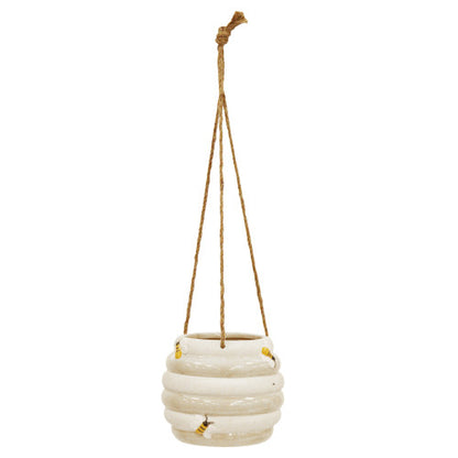 Ceramic Honeybee Pot Planter - Bee Yellow White Tree Hanging Planters - Garden Decoration