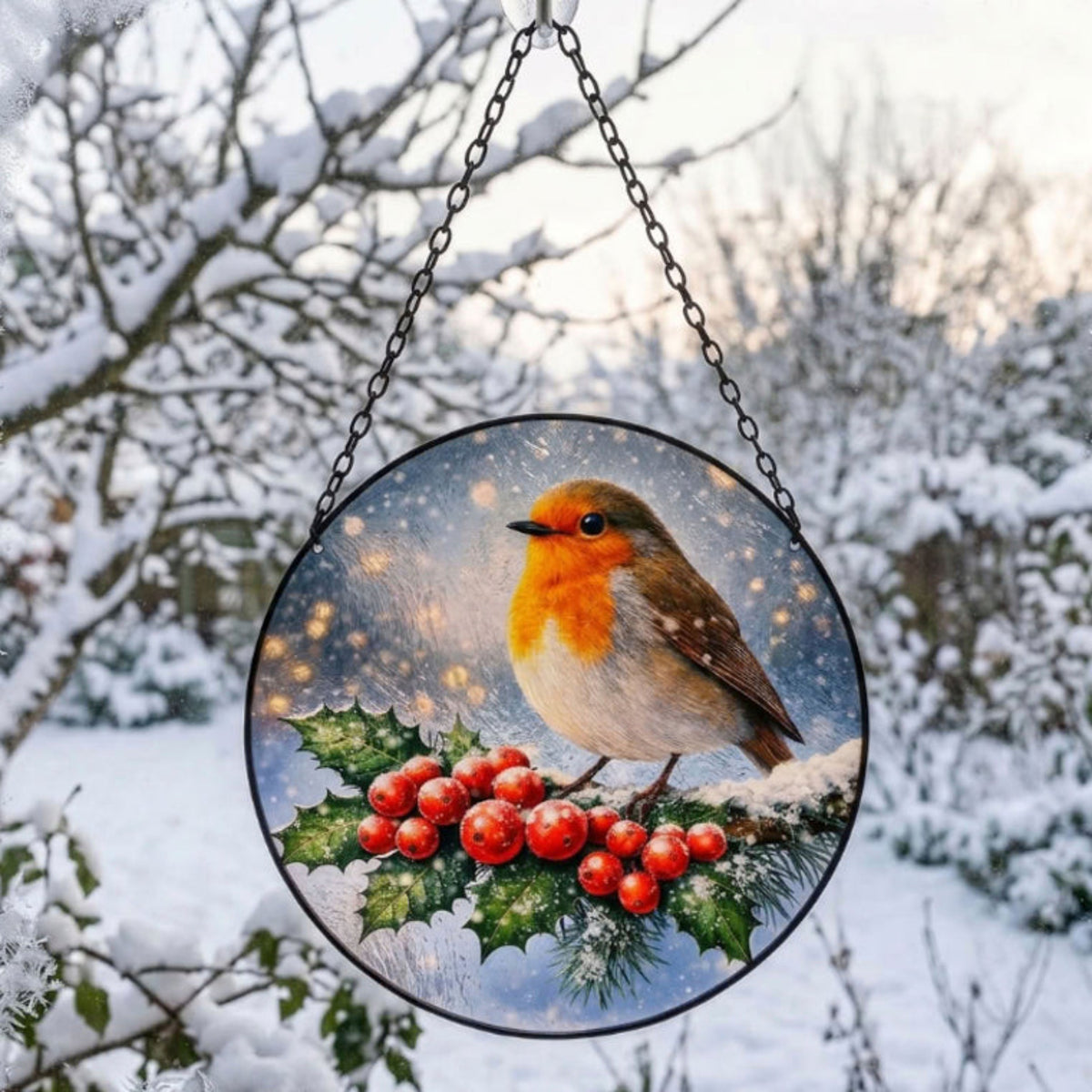 Christmas Robin Glass Suncatcher Hanging Window Decoration Festive Garden Gift