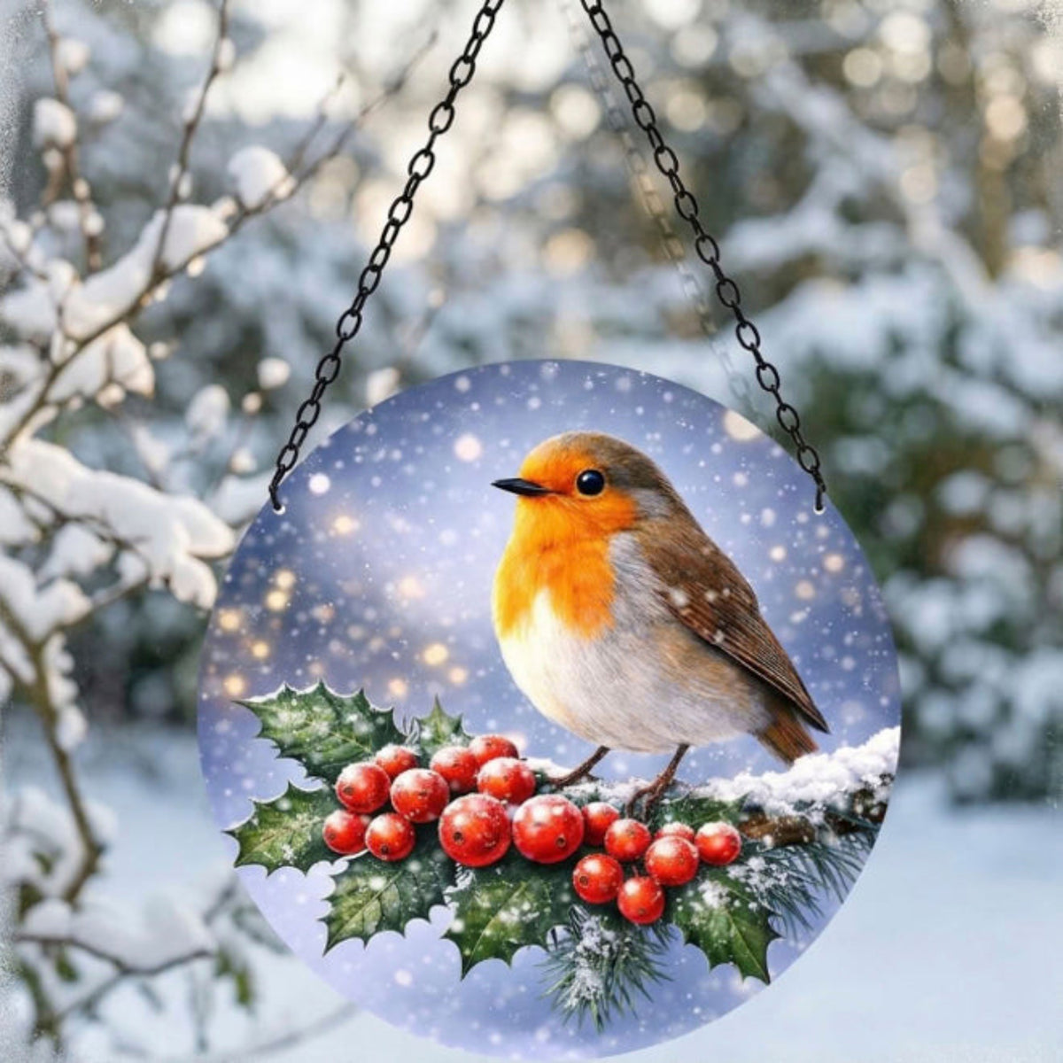 Christmas Robin Glass Suncatcher Hanging Window Decoration Festive Garden Gift